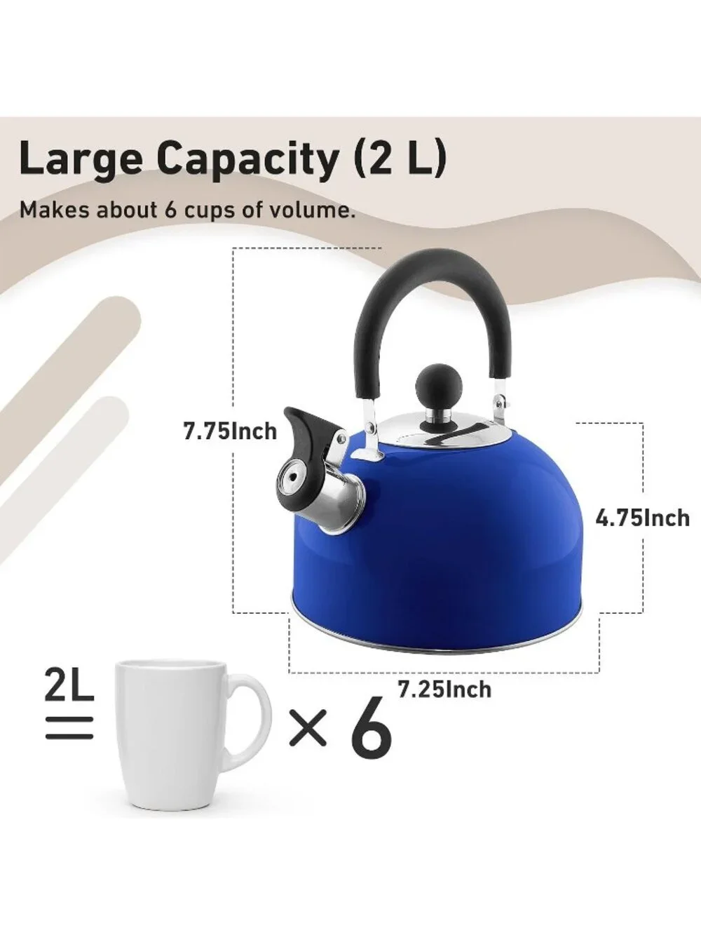 Blue Kitchen Whistling Tea Kettle 2 Quart Stainless Steel Stovetop Tea and Water